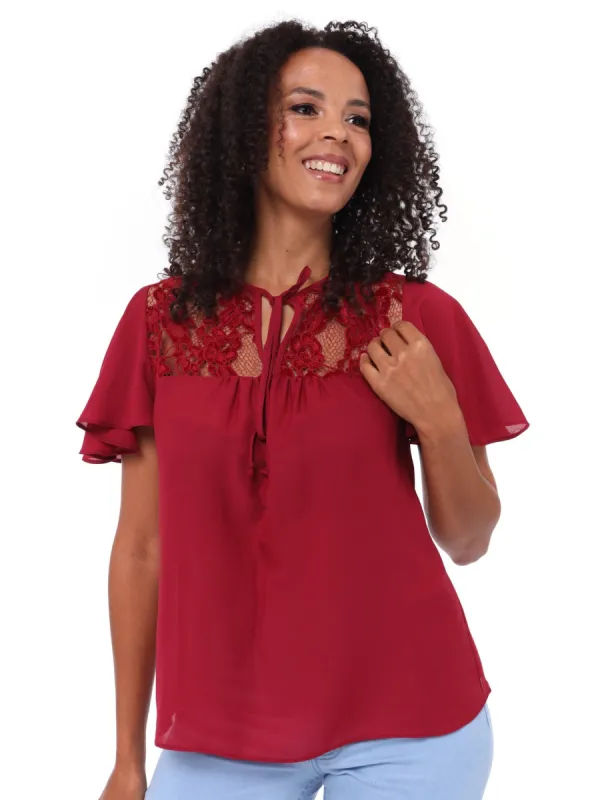 Ladies Lace Insect Blouse - Berry sold by Edgars
