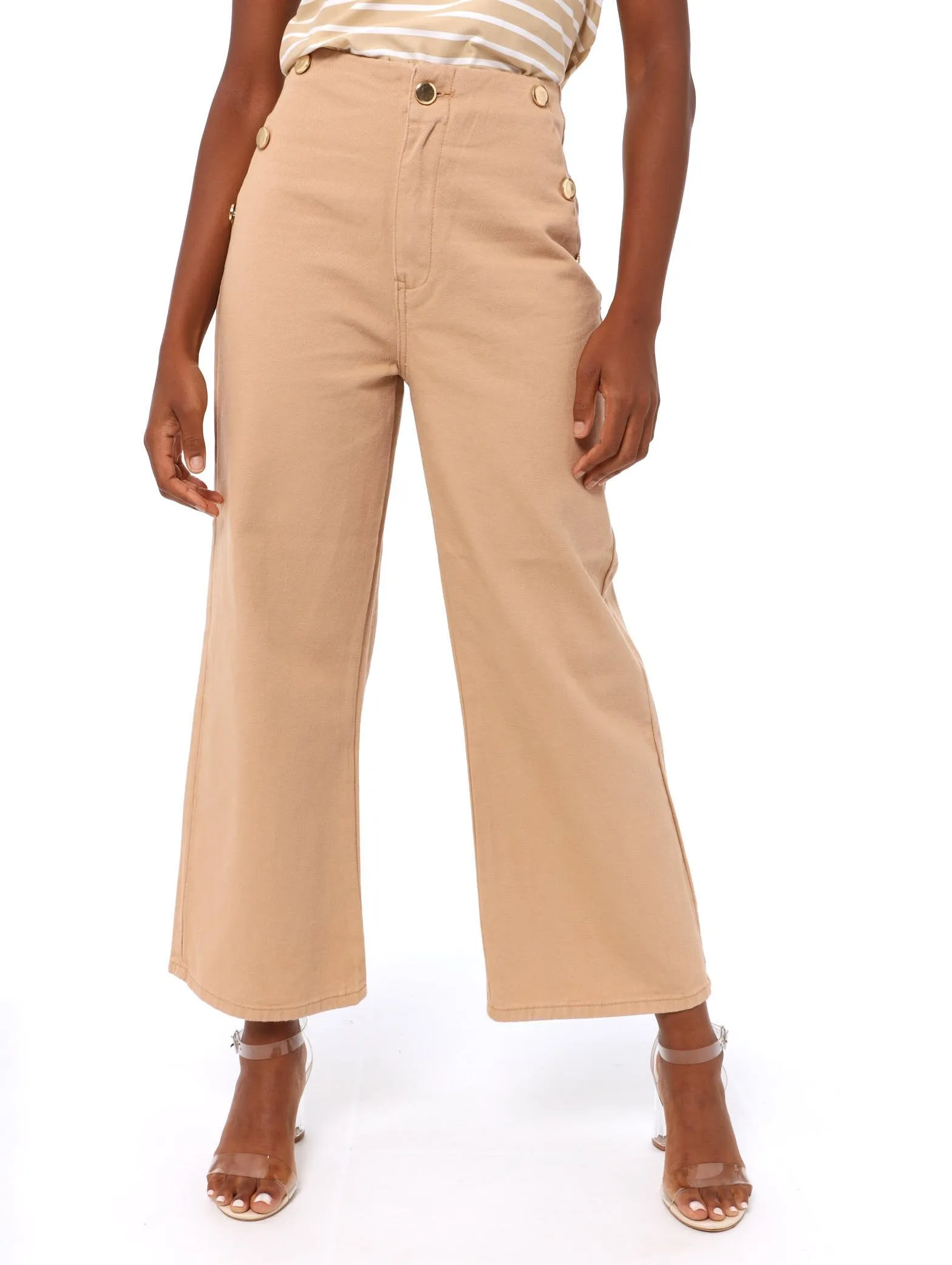 Ladies Stone Crop Wide Leg Denim Jean sold by Edgars