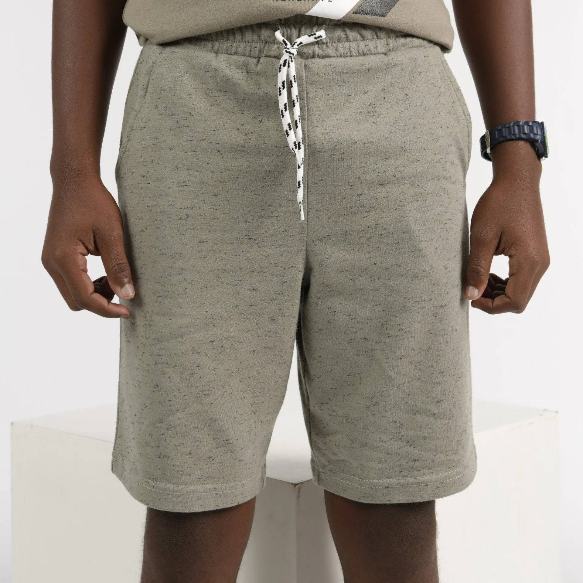 Boys Olive Slub Fleece Vetiver Short sold by Edgars