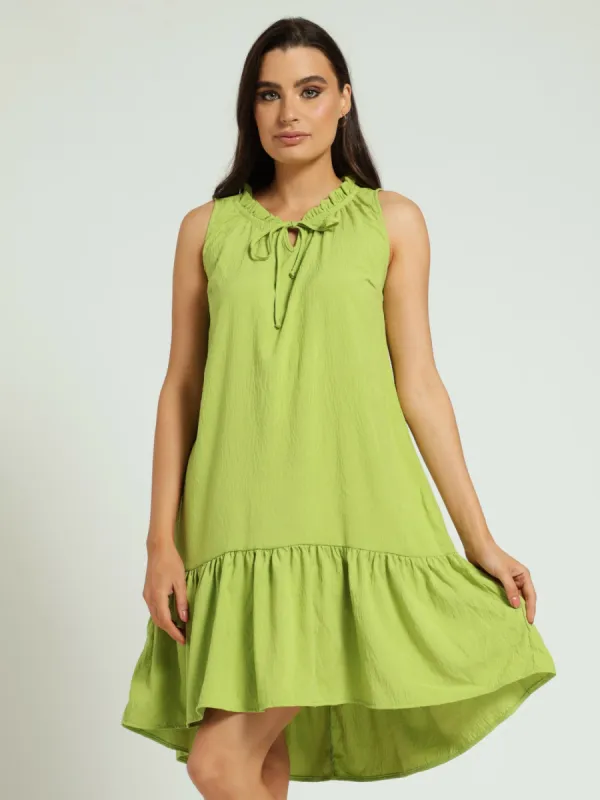 Frill Neck Drop Hem Dress - Lime sold by Edgars