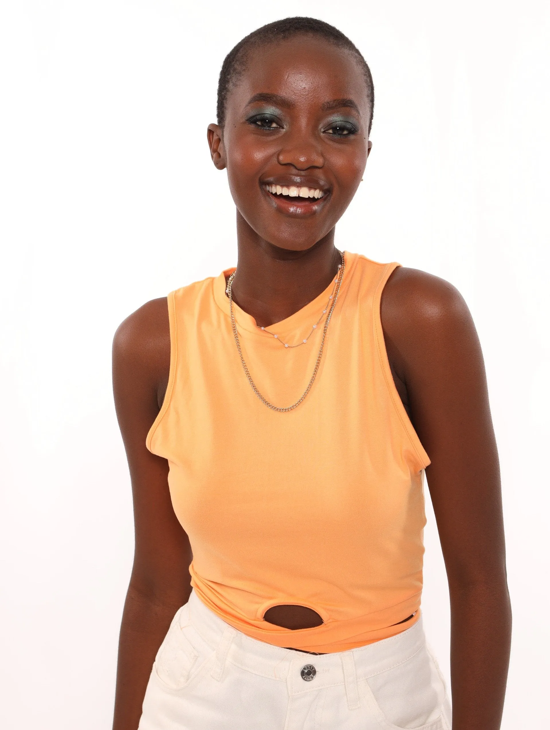 Ladies Cut-Out Waist Tank - Orange sold by Edgars