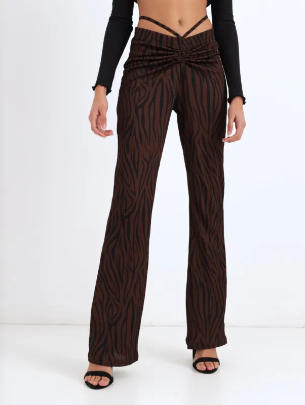 Ladies Zebra Printed Flare Legging - Chocolate sold by Edgars