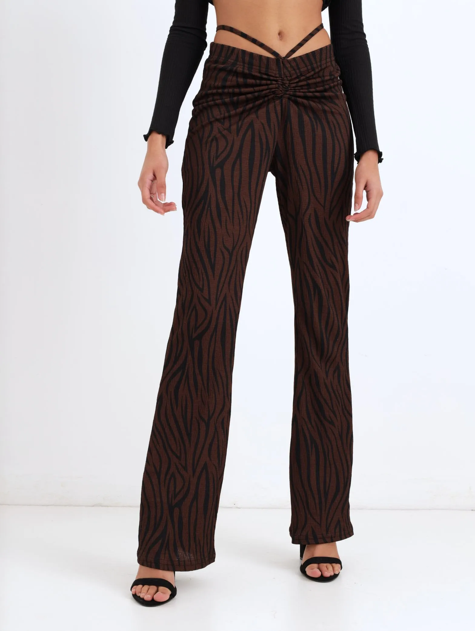 Ladies Zebra Printed Flare Legging - Chocolate sold by Edgars