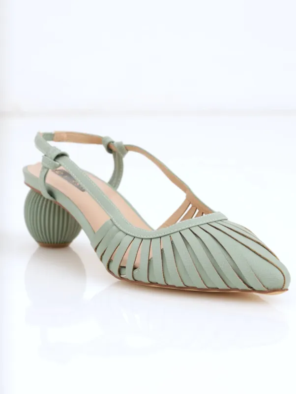 Ladies Strippy Pointed Slingback On Round Low Heel - Sage sold by Edgars