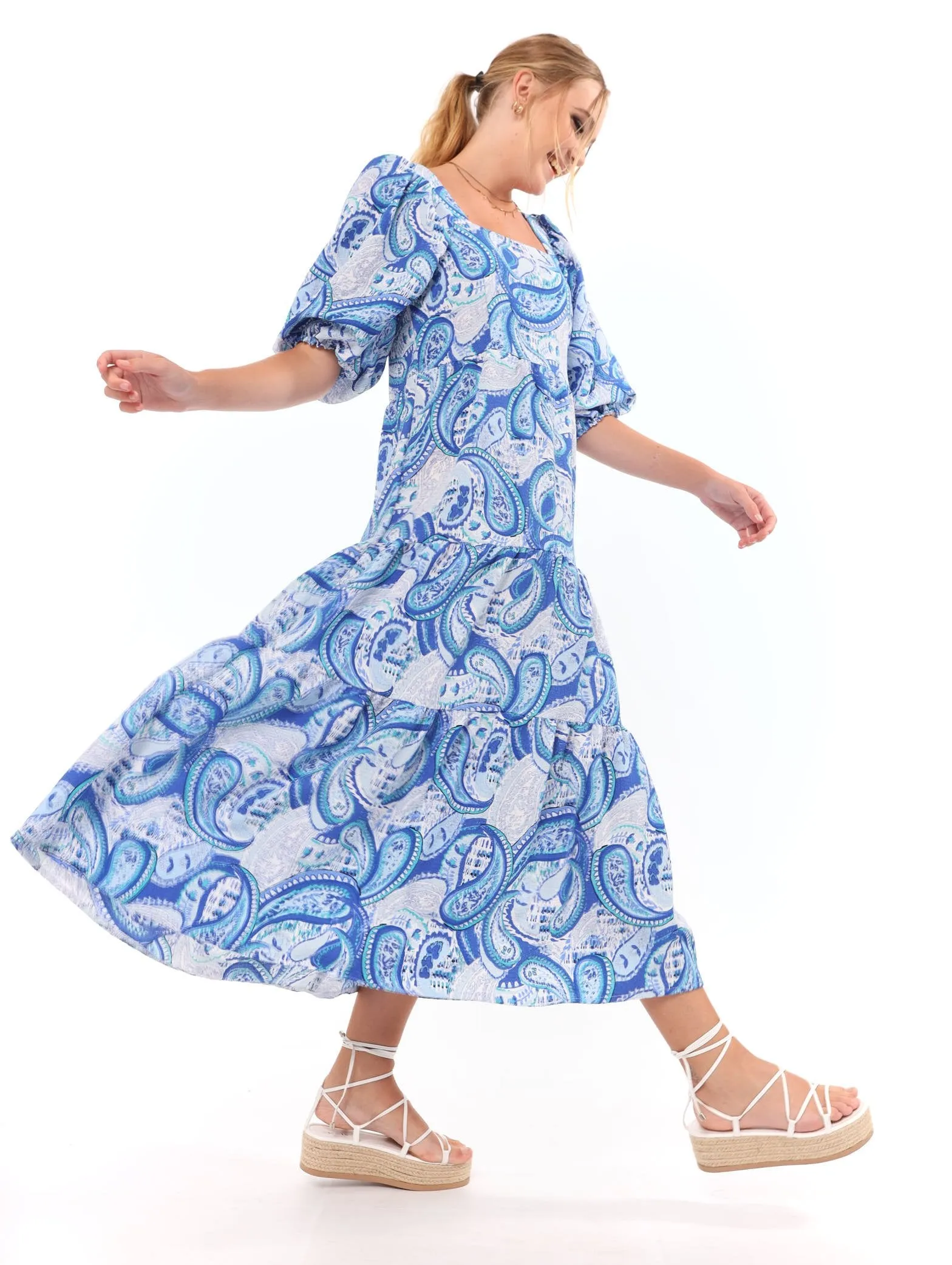 Ladies Crinkle Tiered Paisley Maxi Dress - Blue sold by Edgars