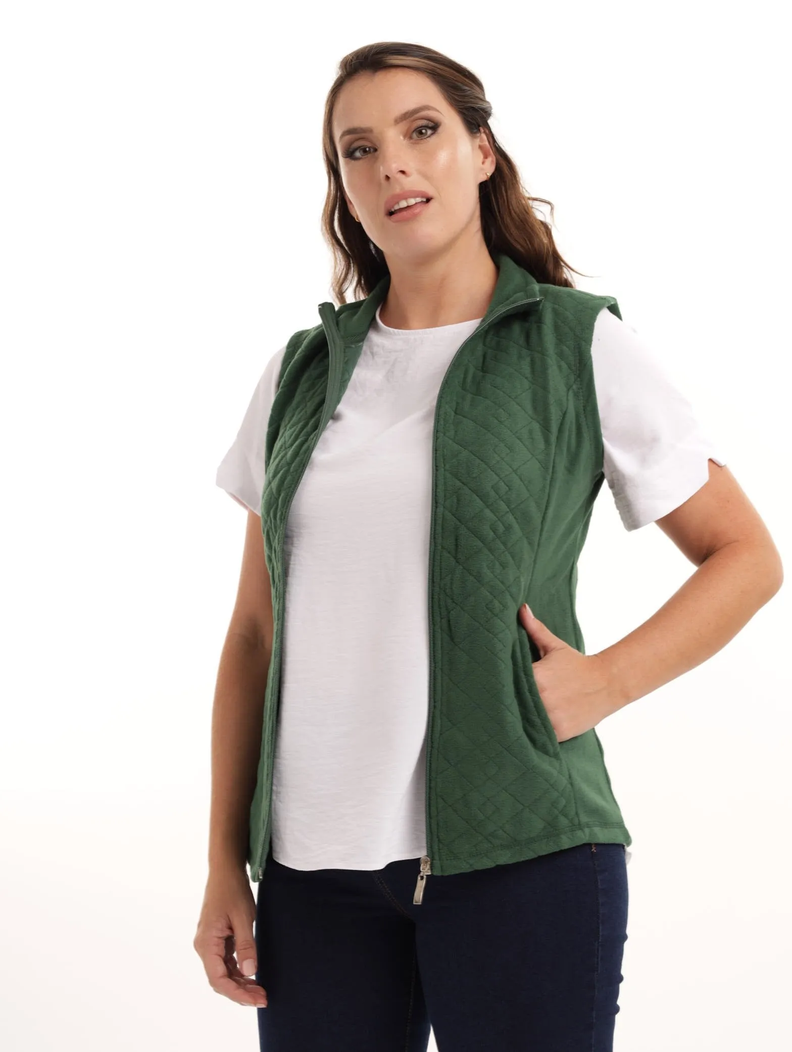 Ladies Quilted Polar Fleece Gilet Jacket - Dark Green sold by Edgars