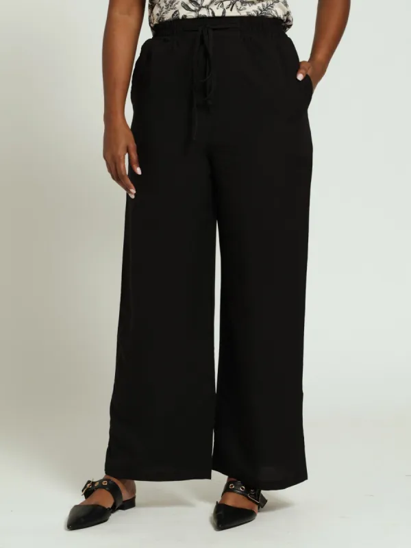 Pull-On Wideleg Capri Pants With Tie - Black sold by Edgars
