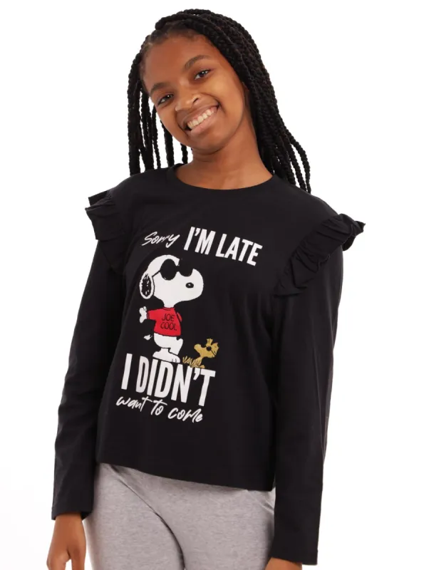 Girls Snoopy Frill Top - Black sold by Edgars
