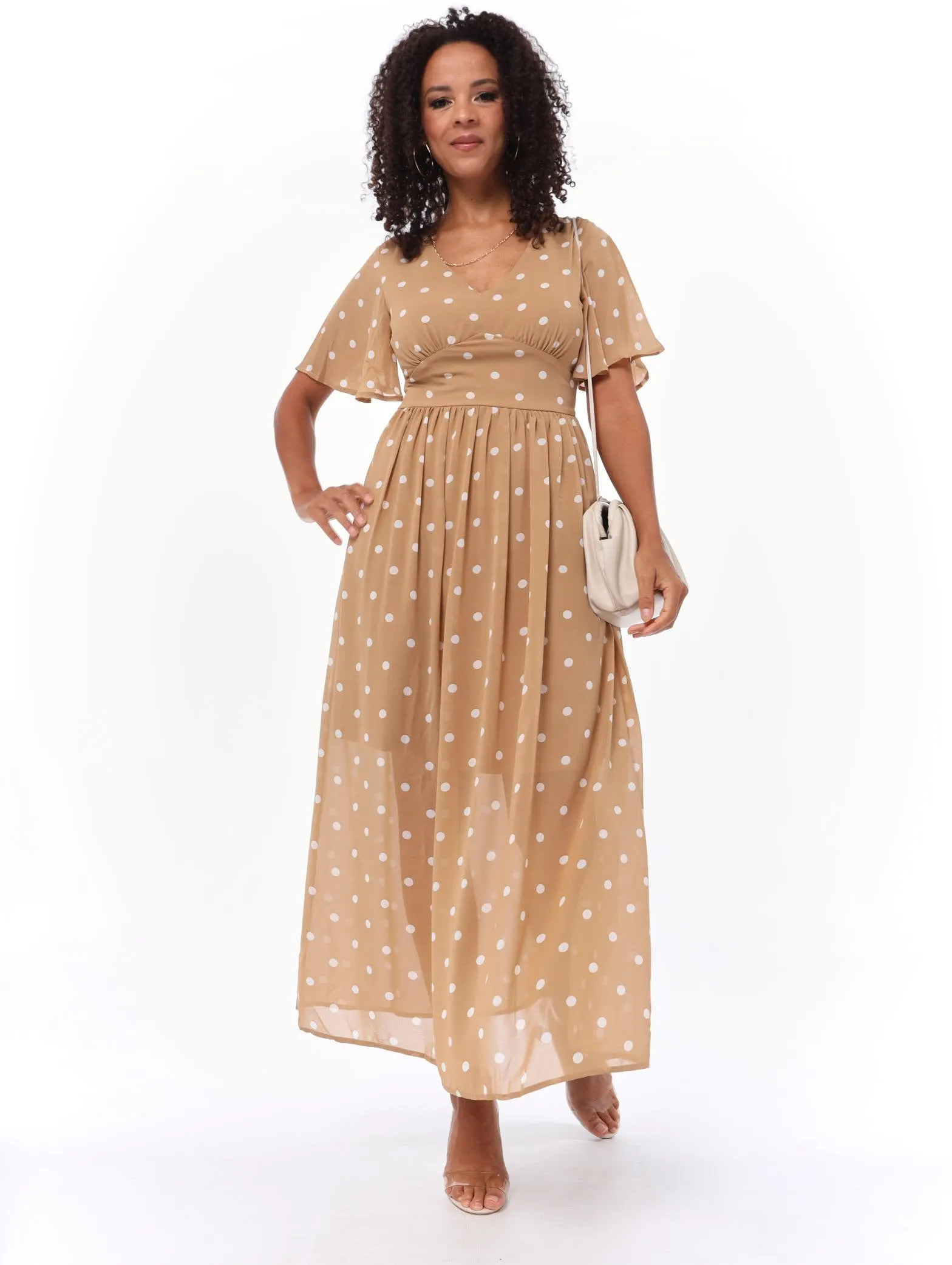 Ladies Spot Chiffon Dress - Tan sold by Edgars