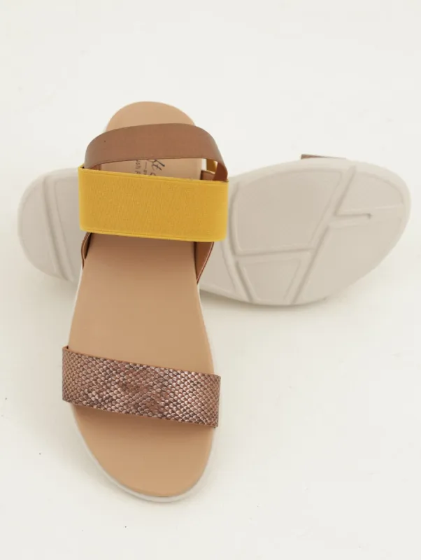 Ladies Elastic Multi Strap Soft Style Sandal - Bronze sold by Edgars