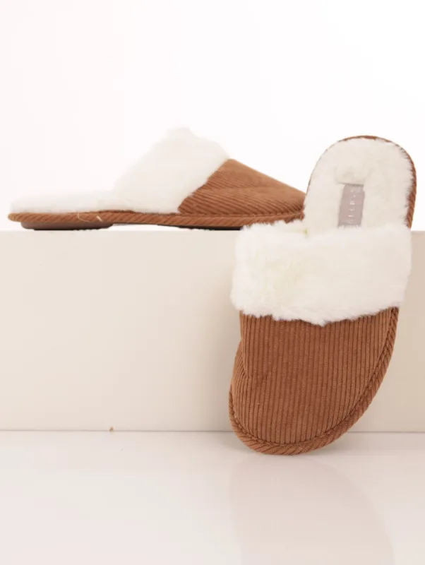 Ladies Lined Fur Closed Toe Slipper - Mocha sold by Edgars