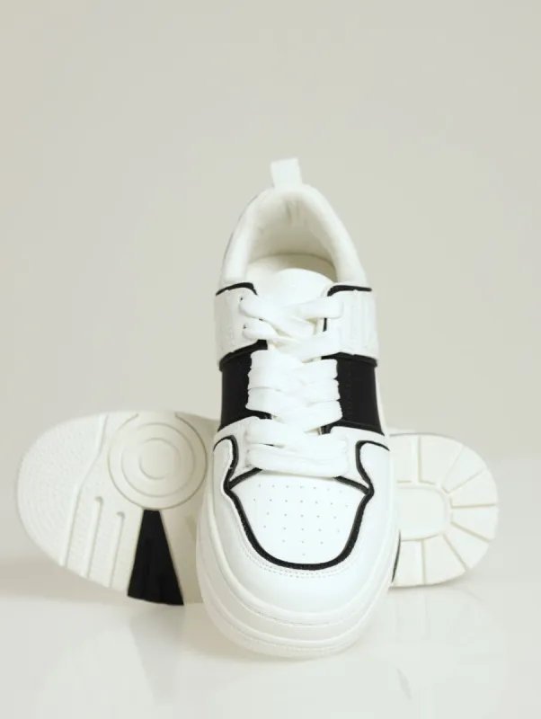 Keisha Chunky Side Panel Lace Up Sneaker - White/Black sold by Edgars
