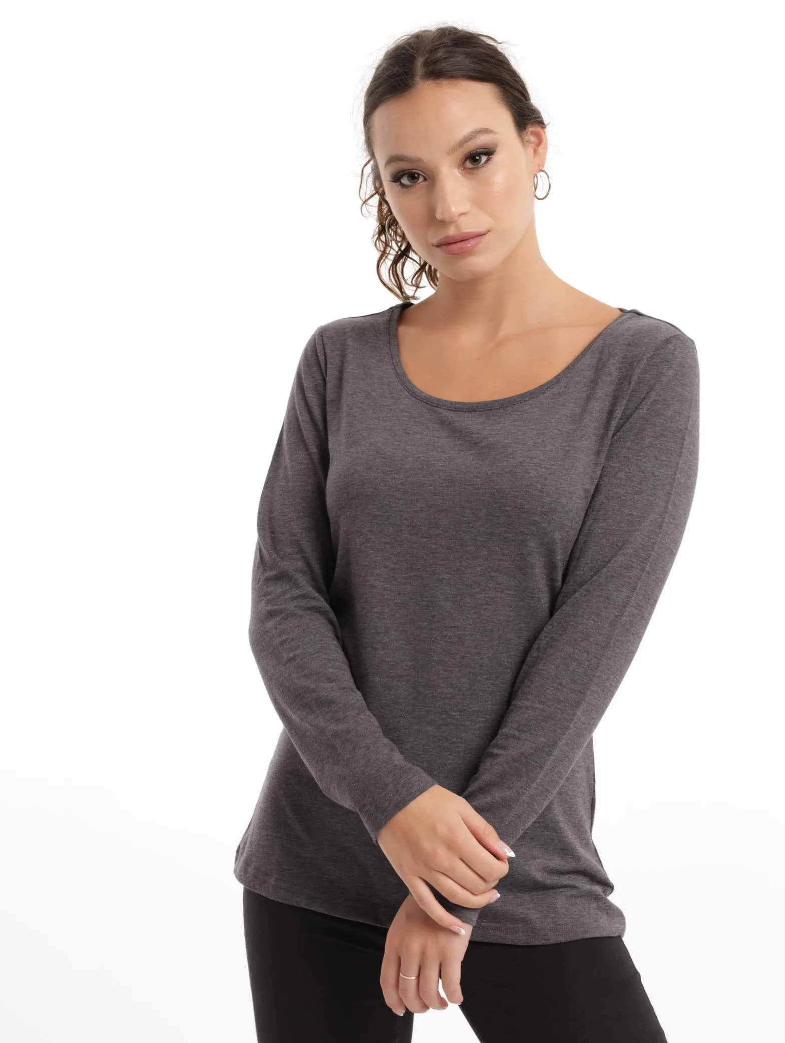 Ladies 2 Pack Long Sleeve Fitted Tee - Charcoal Melange sold by Edgars