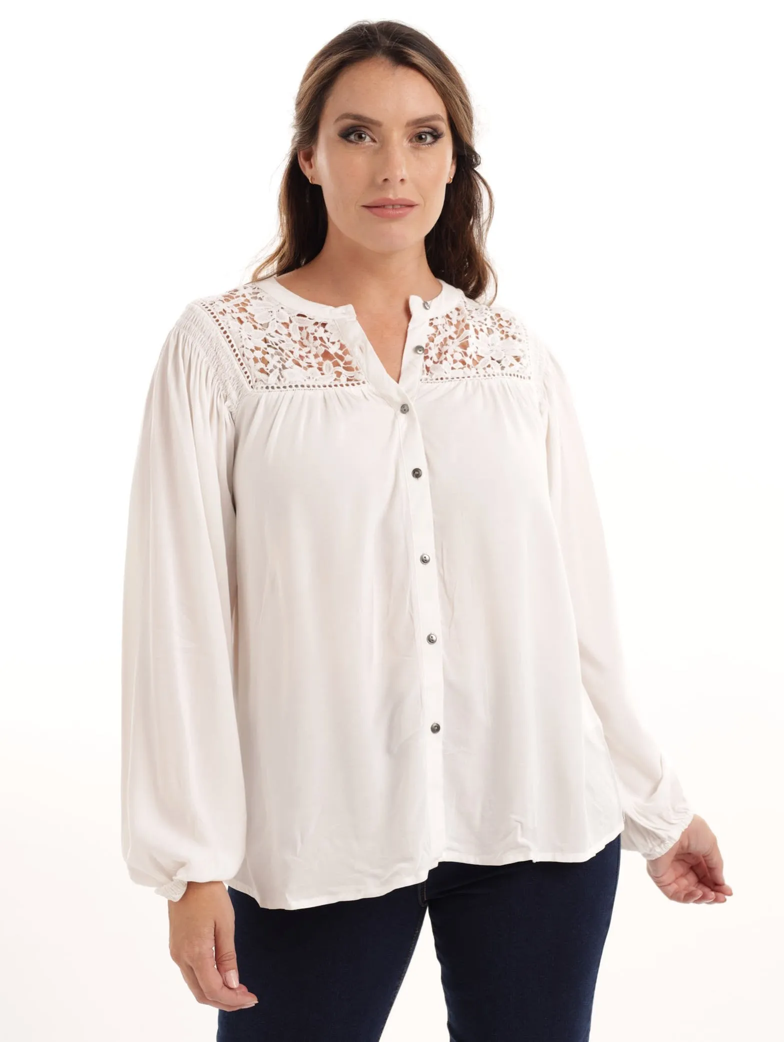 Ladies Lace Inset Blouse - Milk sold by Edgars