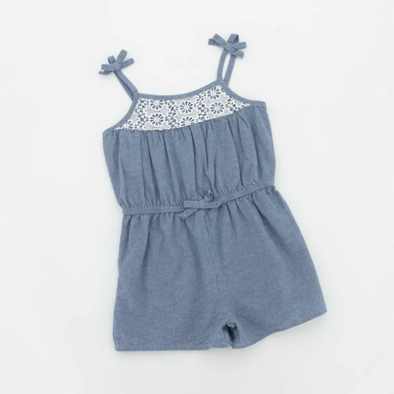 Pre-Girls Chambray Jumpsuit With Lace Trim - Blue sold by Edgars