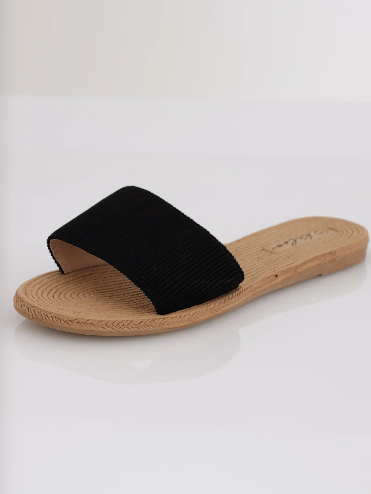 Ladies Corduroy Push-In Moulded Mule Sandal - Black sold by Edgars