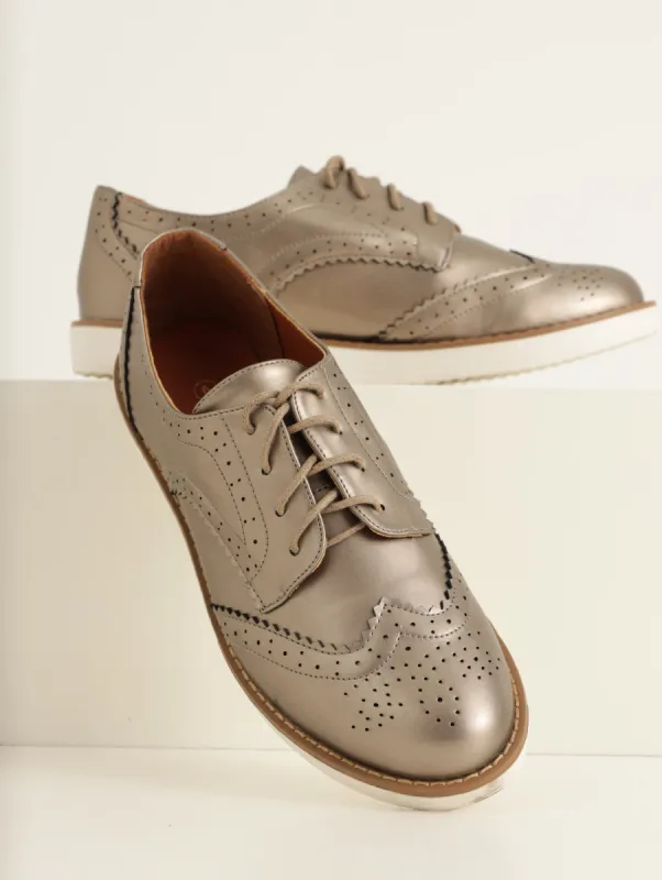 Ladies White Platform Brogue Lace-Up Shoe - Pewter sold by Edgars