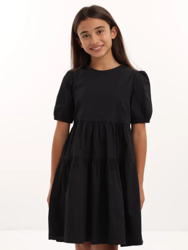 Girls Tiered Poplin Dress - Black sold by Edgars