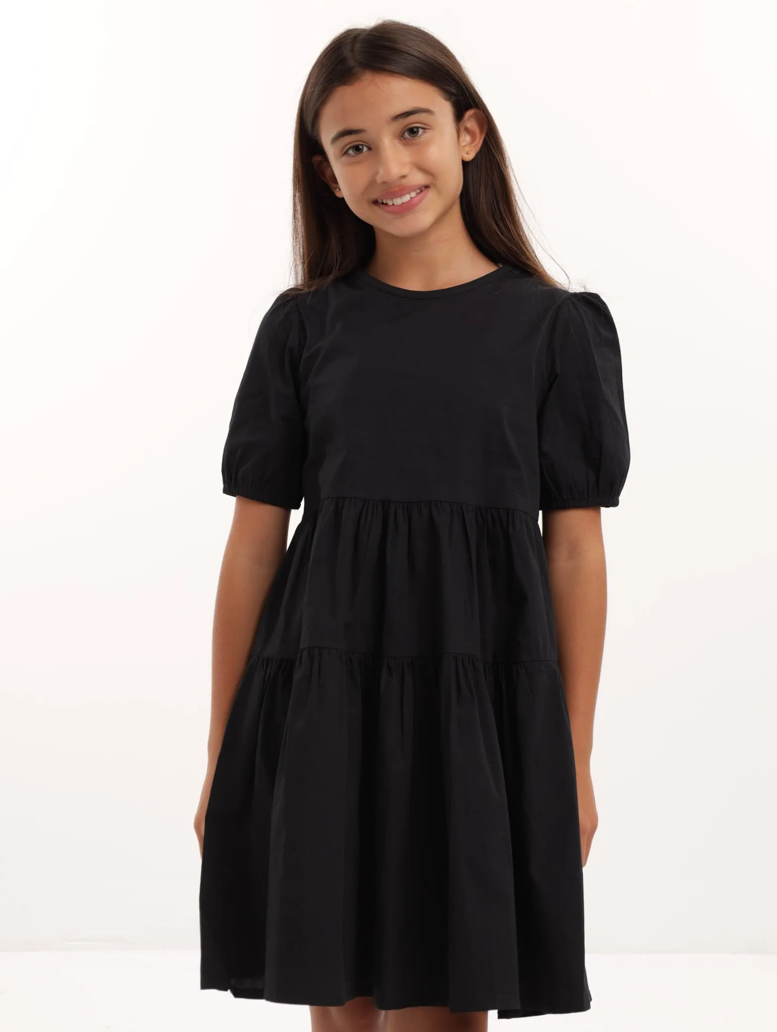 Girls Tiered Poplin Dress - Black sold by Edgars