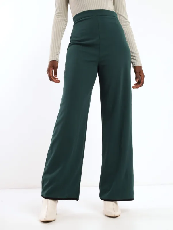 Ladies Wideleg Pant With Piping - Emerald sold by Edgars
