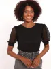 Ladies Mesh Bubble Sleeve Top - Black sold by Edgars