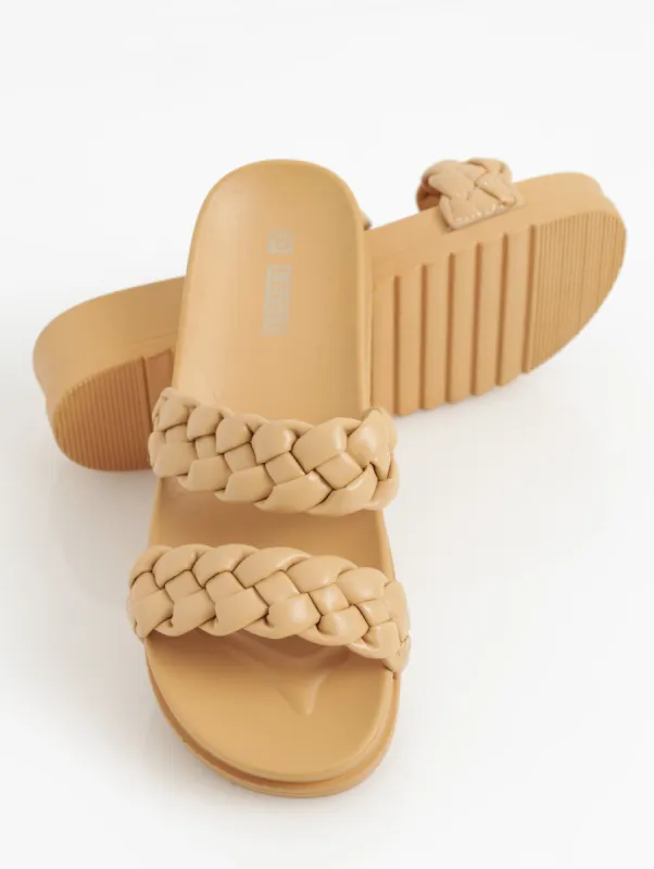 Ladies Padded Plaited Moulded Mule Sandal - Taupe sold by Edgars