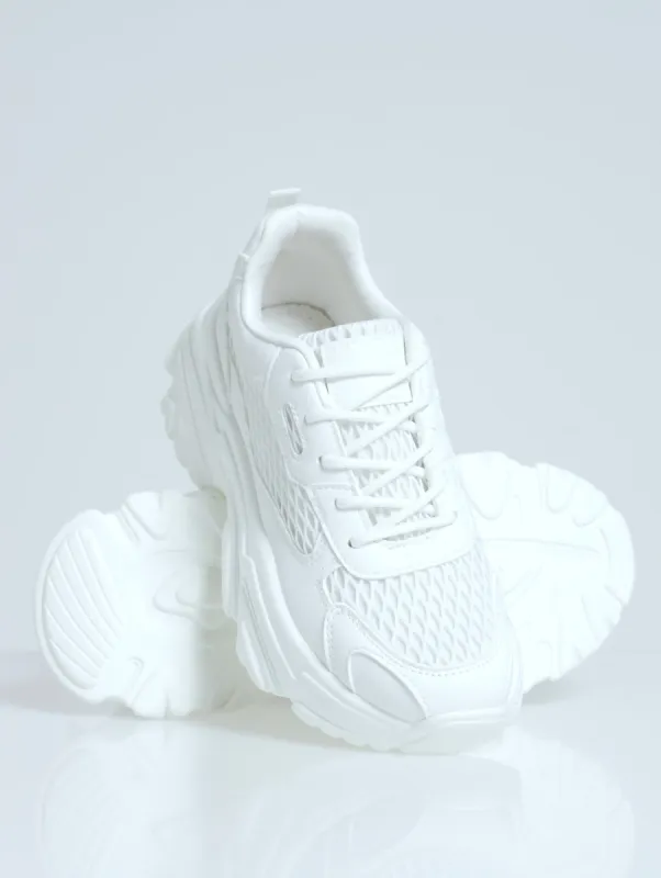 Glowy Chunky Lace Up Sneaker - White sold by Edgars