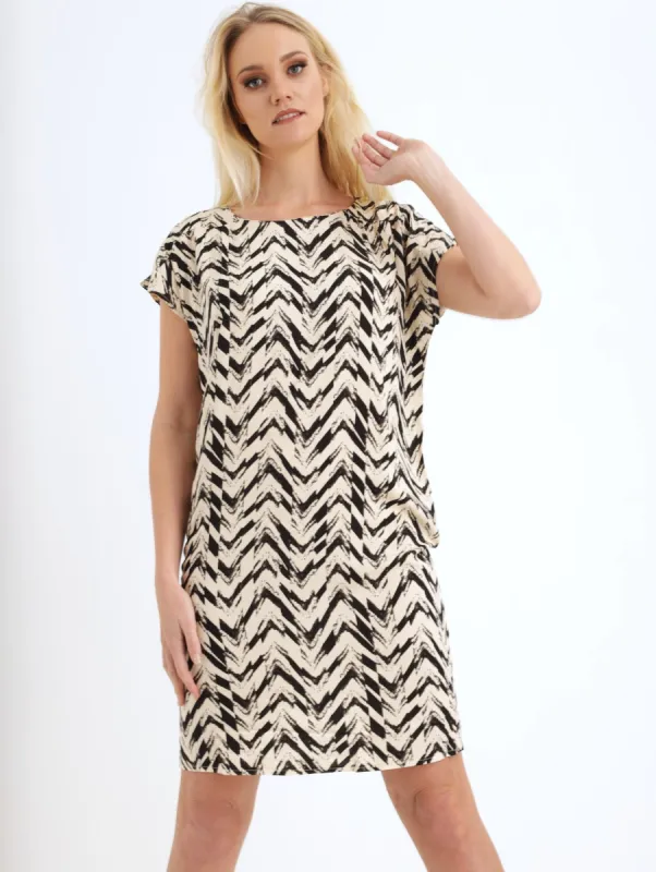 Ladies Gauged Shift Dress - Cream sold by Edgars