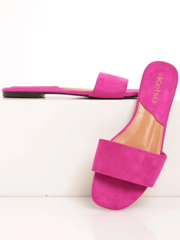 Ladies Basic Plain Mule Push-In Sandal - Magenta sold by Edgars