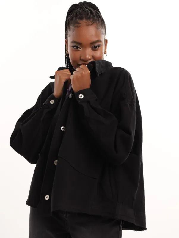 Ladies Drop Shoulder Denim Jacket - Black sold by Edgars