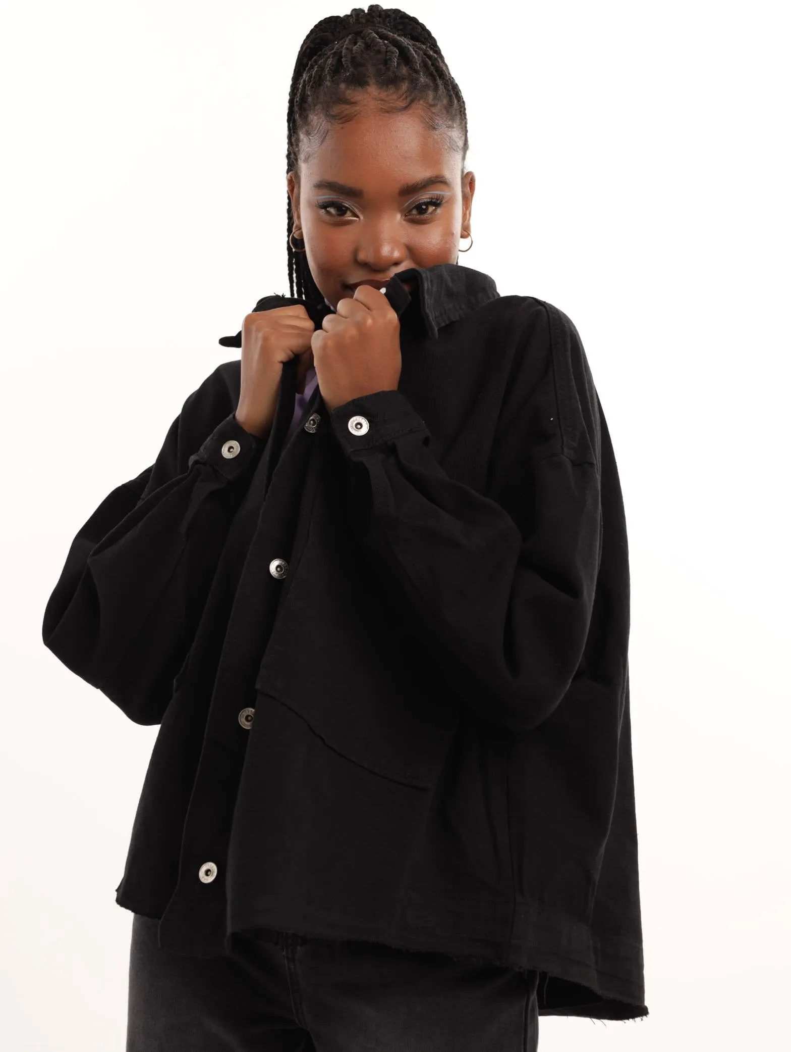 Ladies Drop Shoulder Denim Jacket - Black sold by Edgars