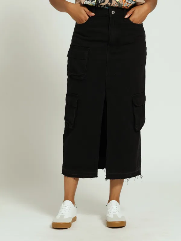 Denim Utility Midi Skirt - Black sold by Edgars