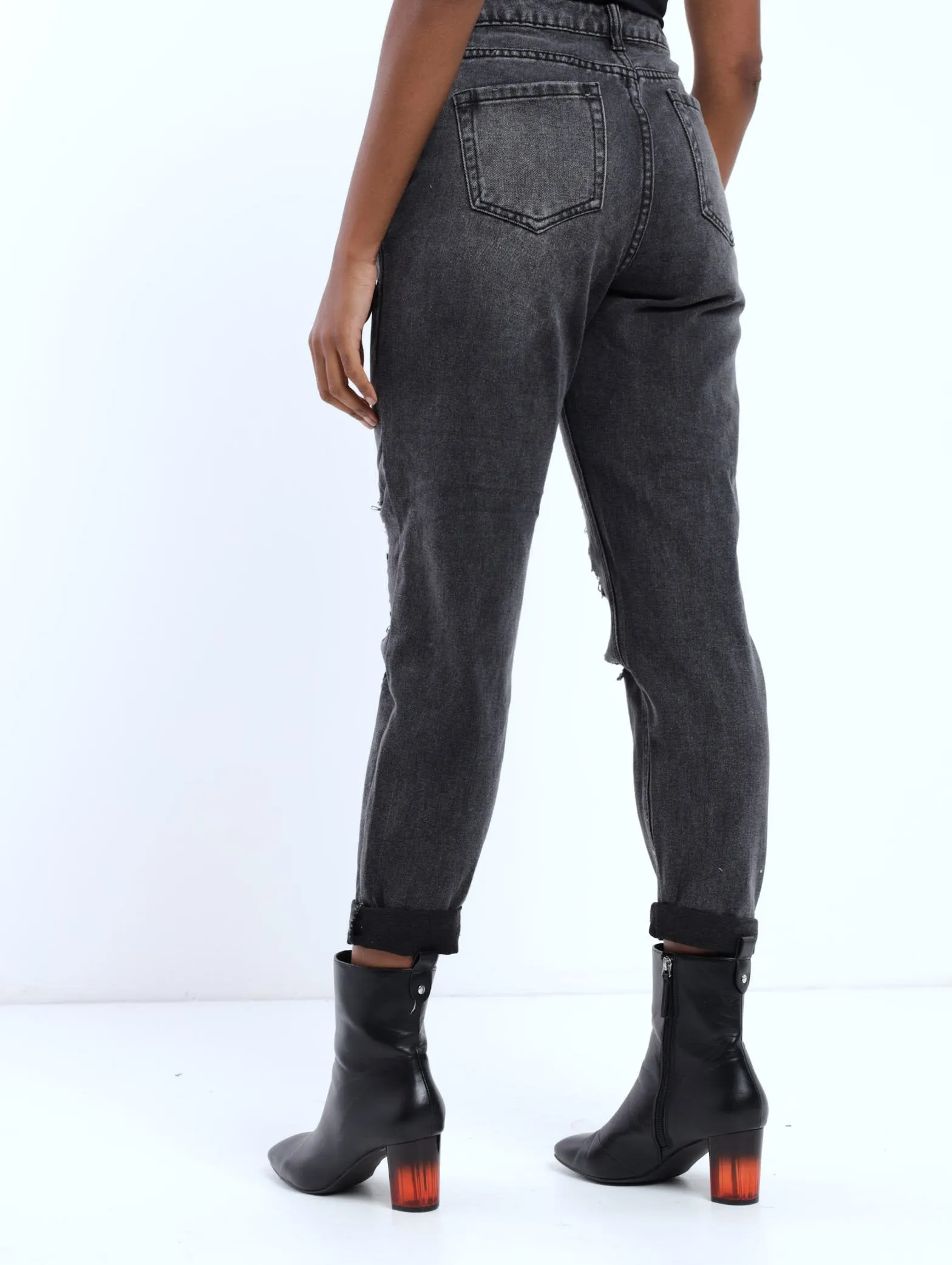 Ladies Charcoal Mid Abraised Mom Denim Jean sold by Edgars product image thumbnail 3