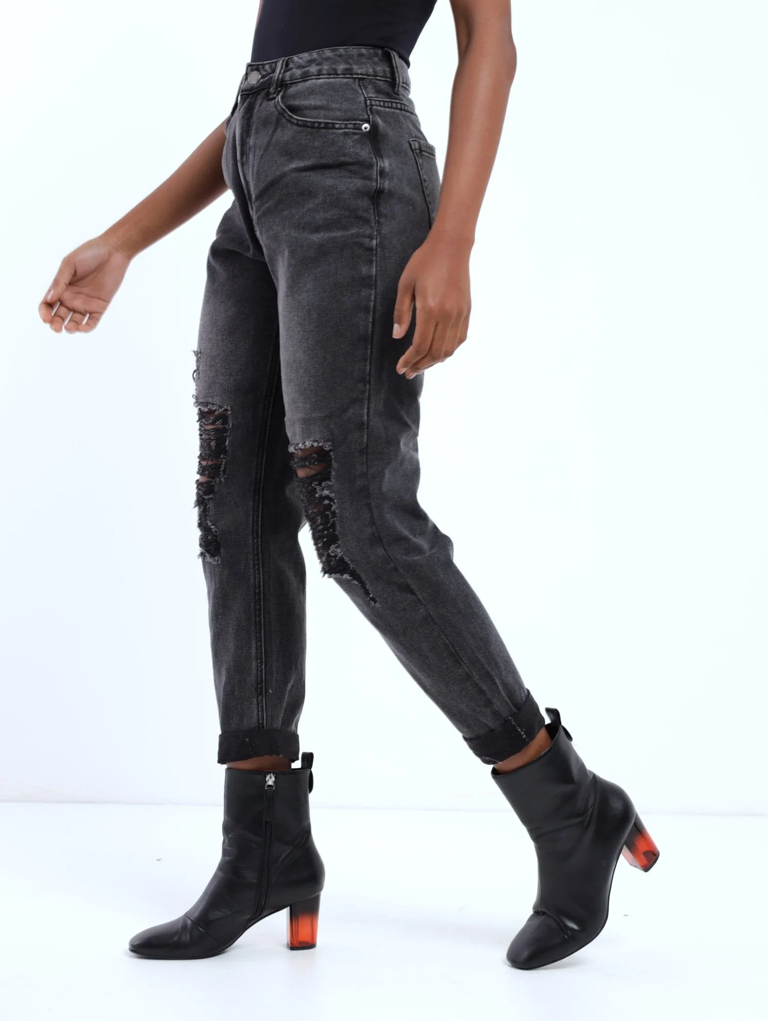 Ladies Charcoal Mid Abraised Mom Denim Jean sold by Edgars product image thumbnail 2