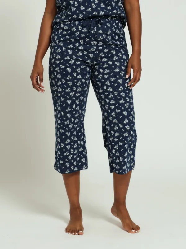 Capri White Roses Pj Pants - Navy sold by Edgars 