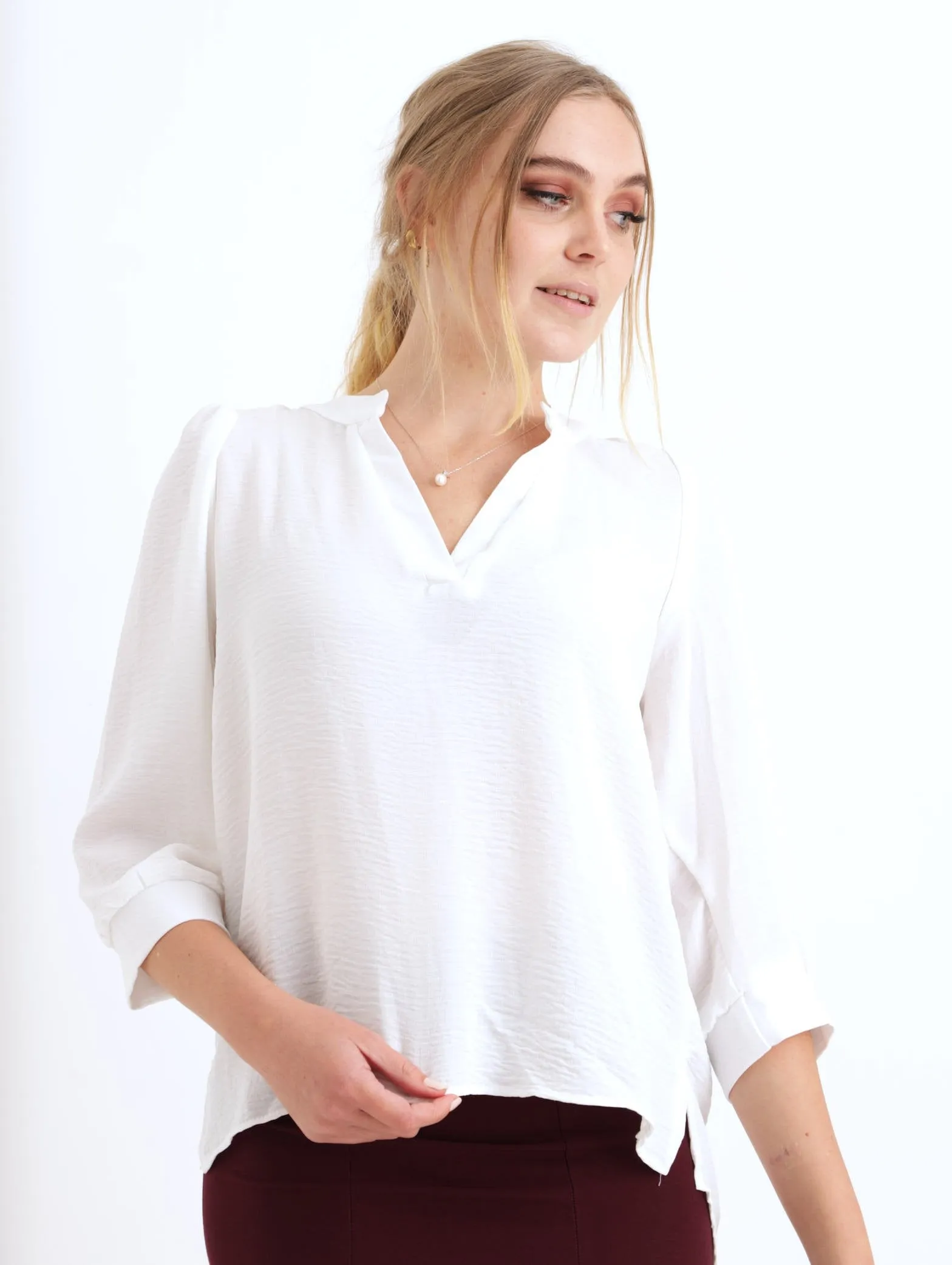 Ladies Hammered Popover Blouse - White sold by Edgars