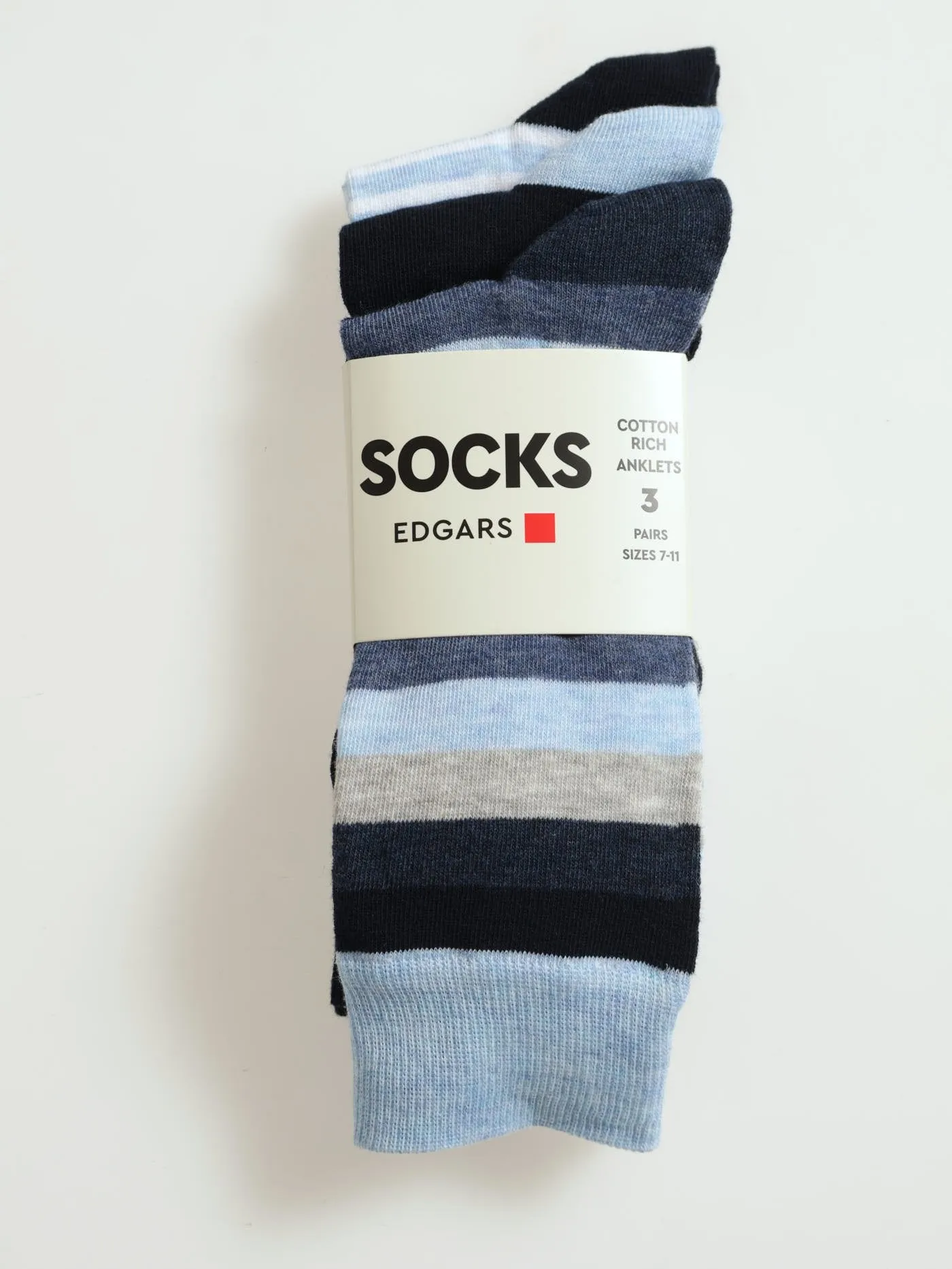 3 Pack Fashion Anklet Socks - Navy /Light Blue sold by Edgars product image thumbnail 4