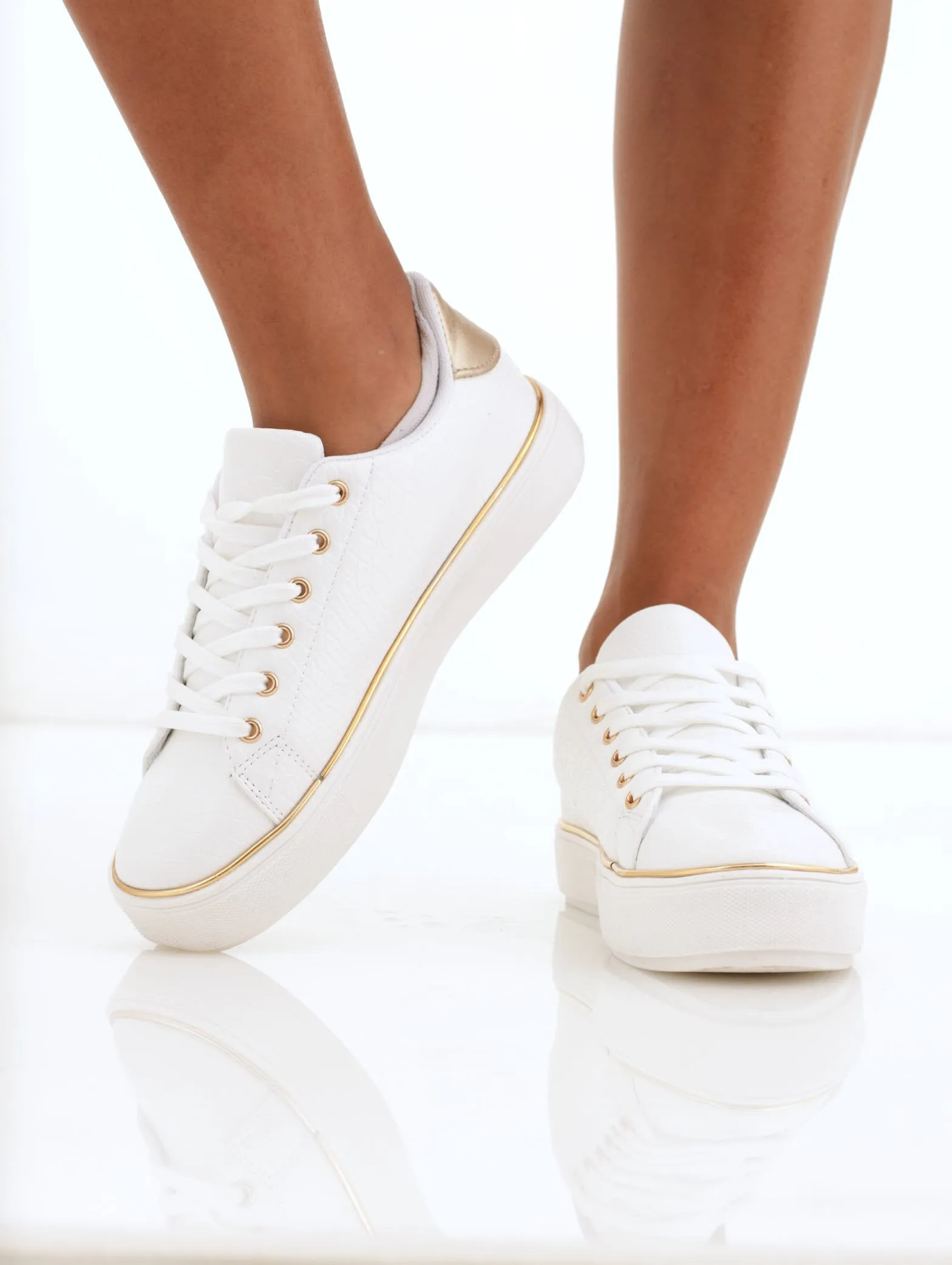 Ladies Gold Randing Sneaker - White sold by Edgars