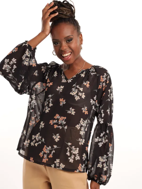 Ladies Floral Puff Sleeve Chiffon Blouse sold by Edgars