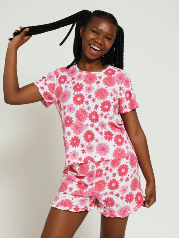 Ditsy Flowers Lettuce Trim Sleep Set - Pink sold by Edgars