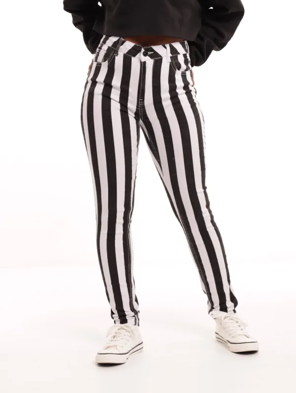 Ladies Black Vertical Stripe Skinny Denim Jean sold by Edgars