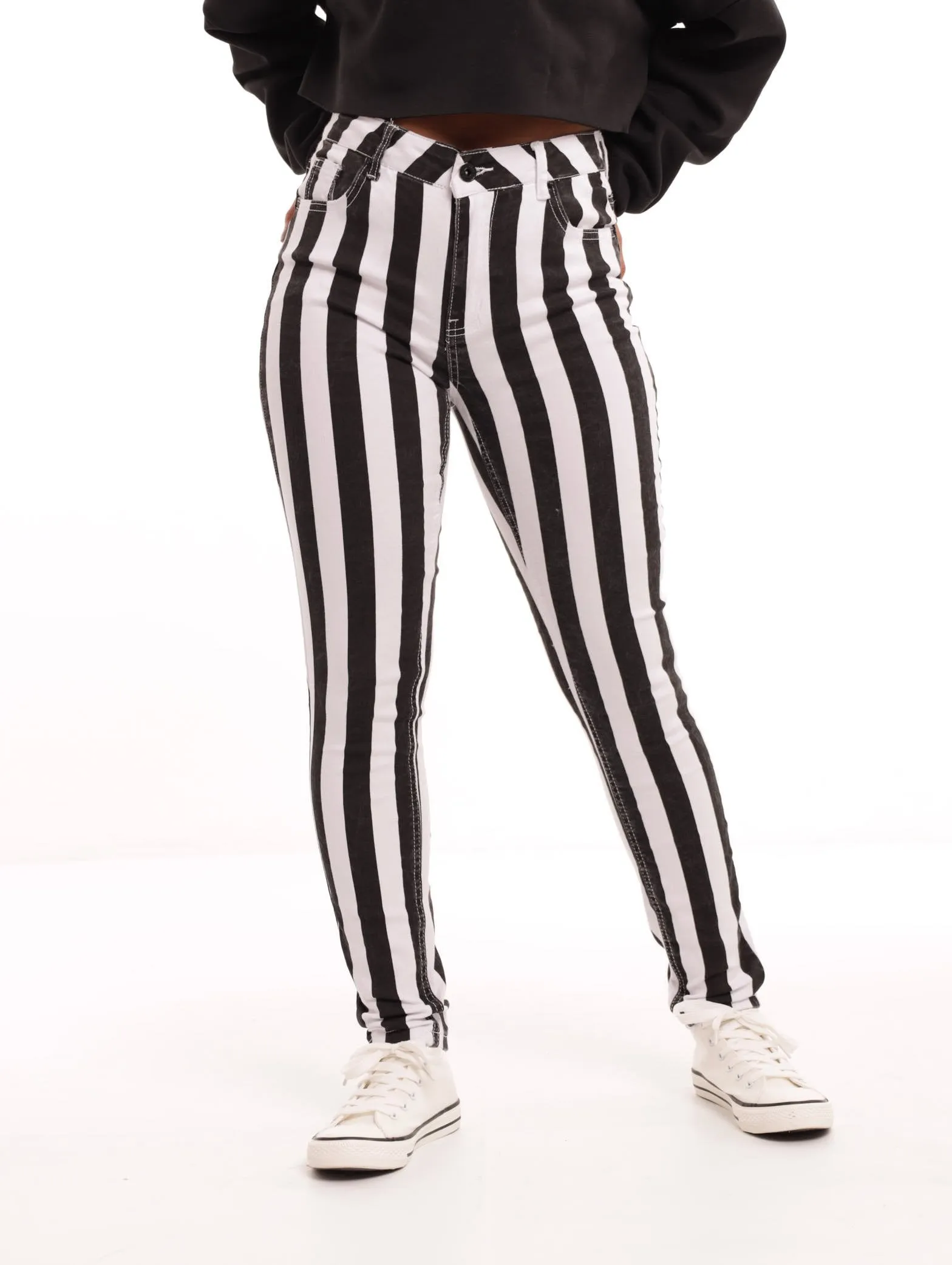 Ladies Black Vertical Stripe Skinny Denim Jean sold by Edgars