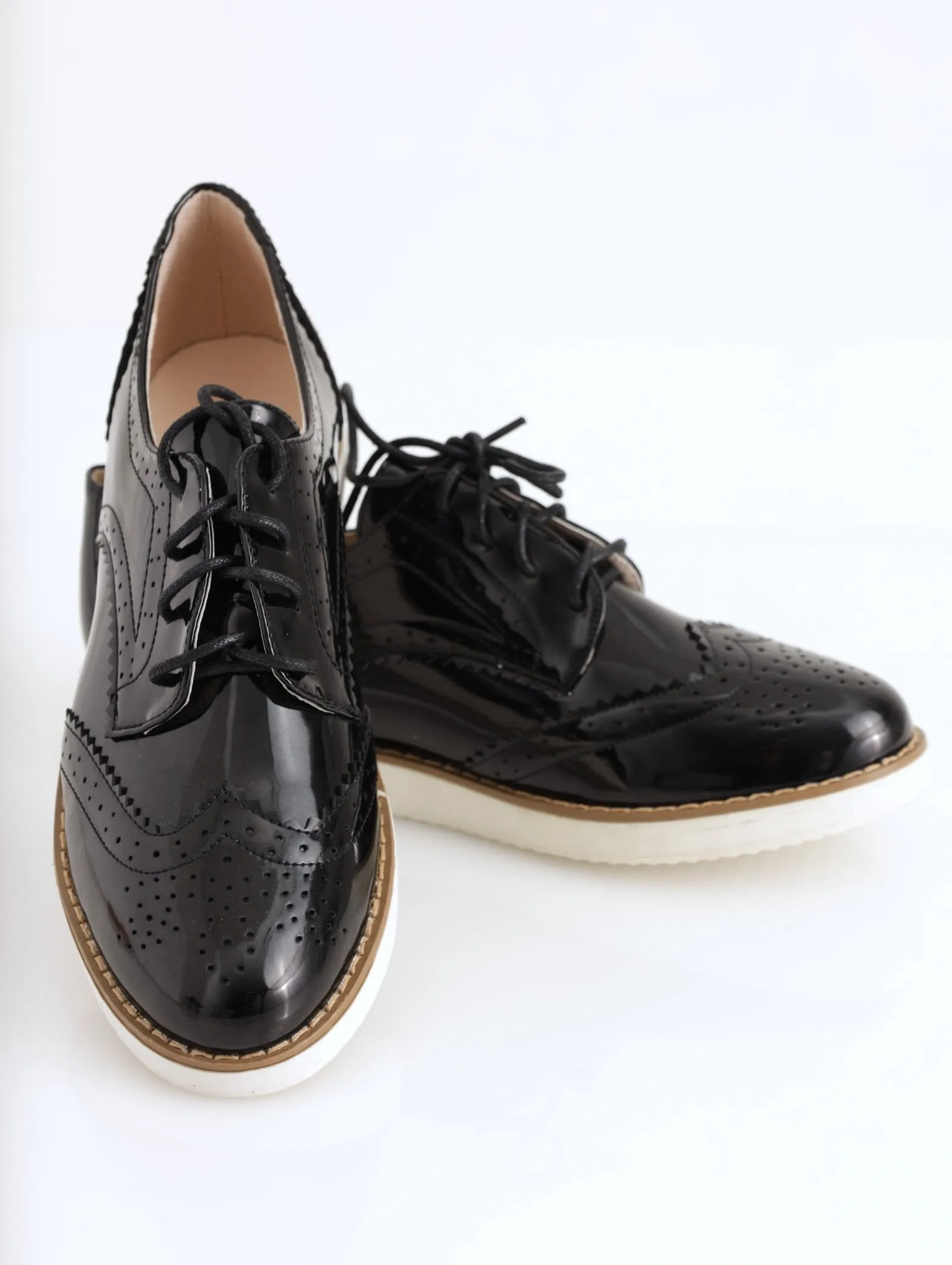 Ladies White Platform Brogue Lace-Up Shoe - Black sold by Edgars