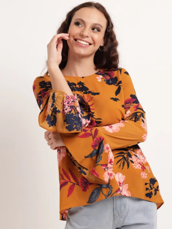 Ladies Printed 3/4 Sleeve Hilo Hem Top sold by Edgars