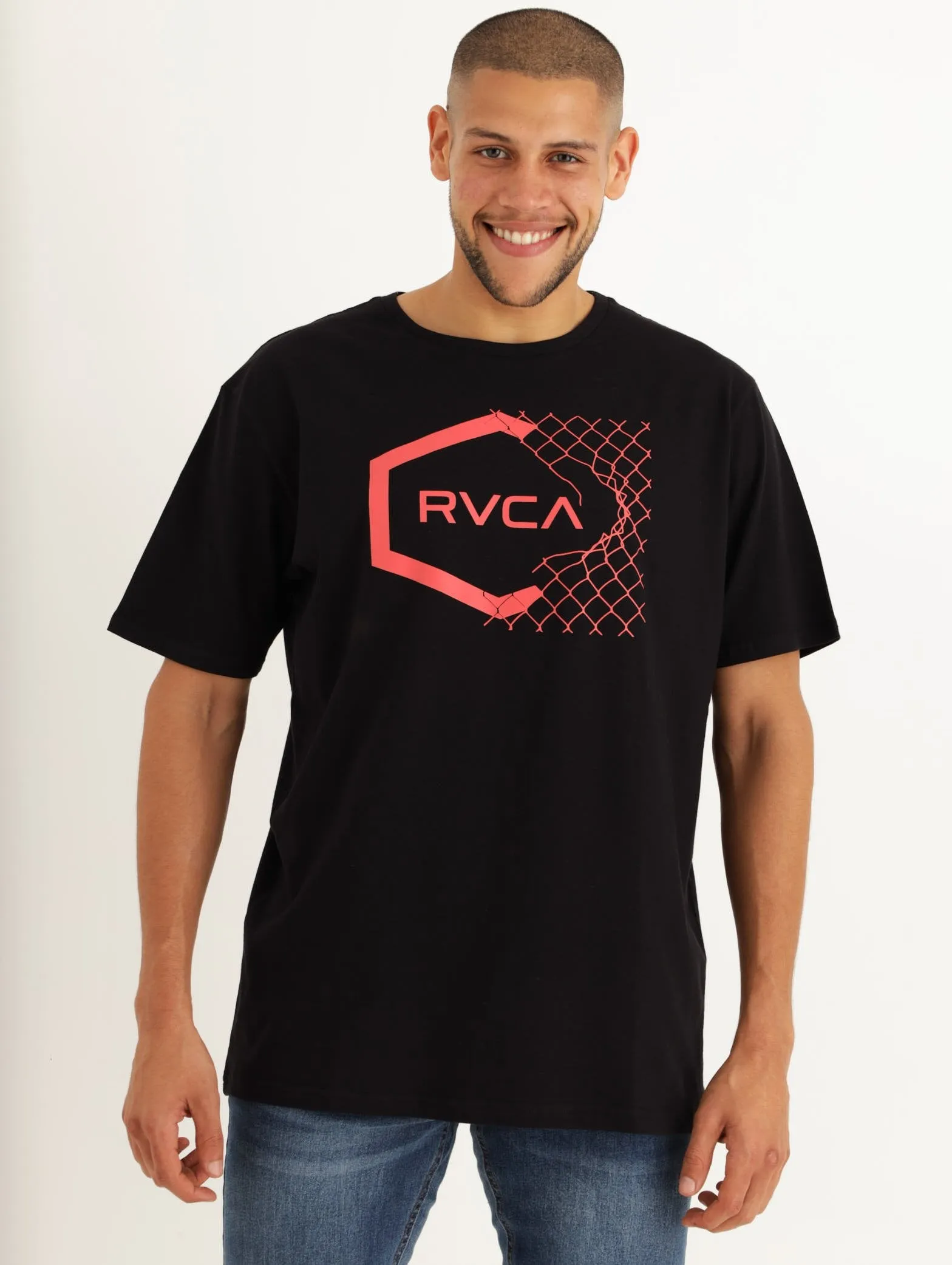 Men's Shorrt Sleeve Hex Fence Tee - Black sold by Edgars