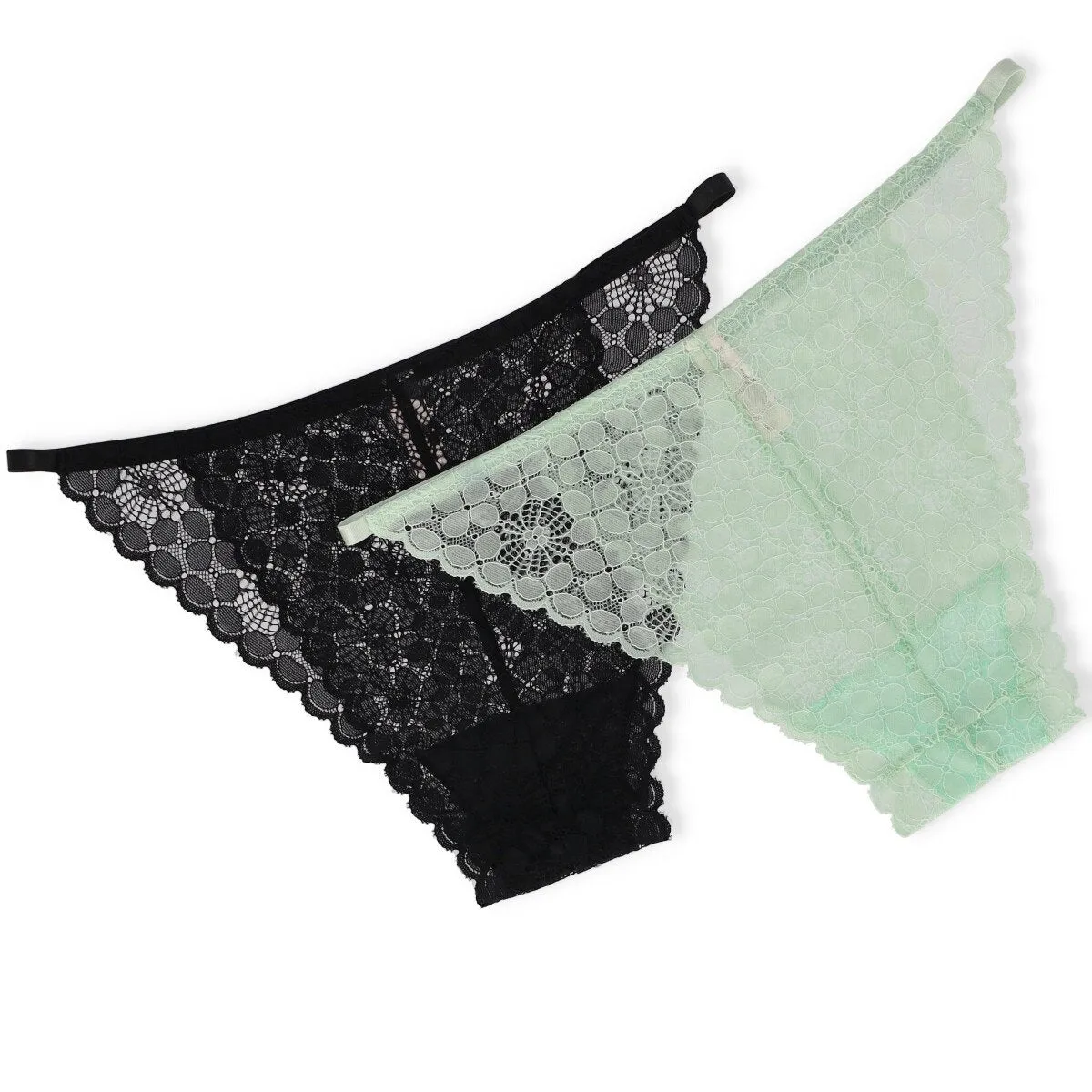 Ladies 2 Pack Galloon Lace Tanga Panty - Black sold by Edgars