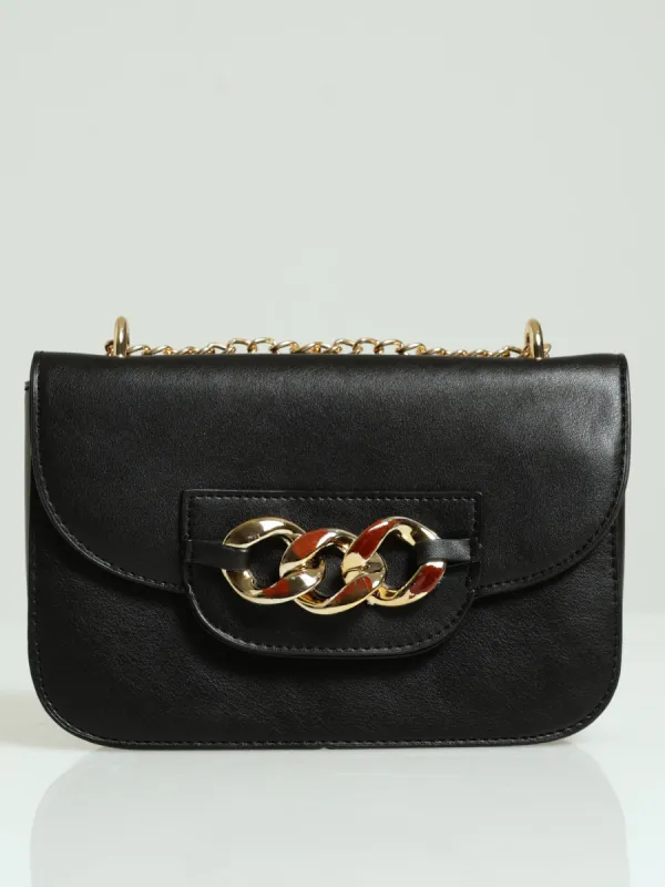 Chain Trim Satchel - Black sold by Edgars 