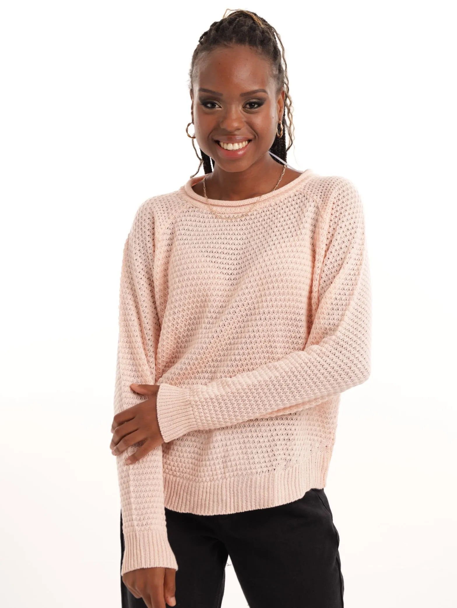 Ladies Textured Curved Hem Pullover - Blush sold by Edgars