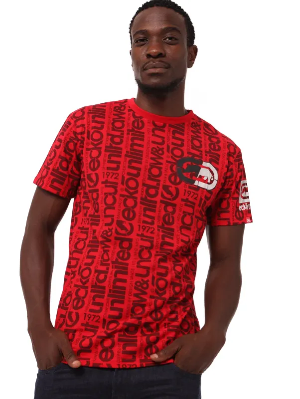 Men's All-Over Text Tee - Red sold by Edgars