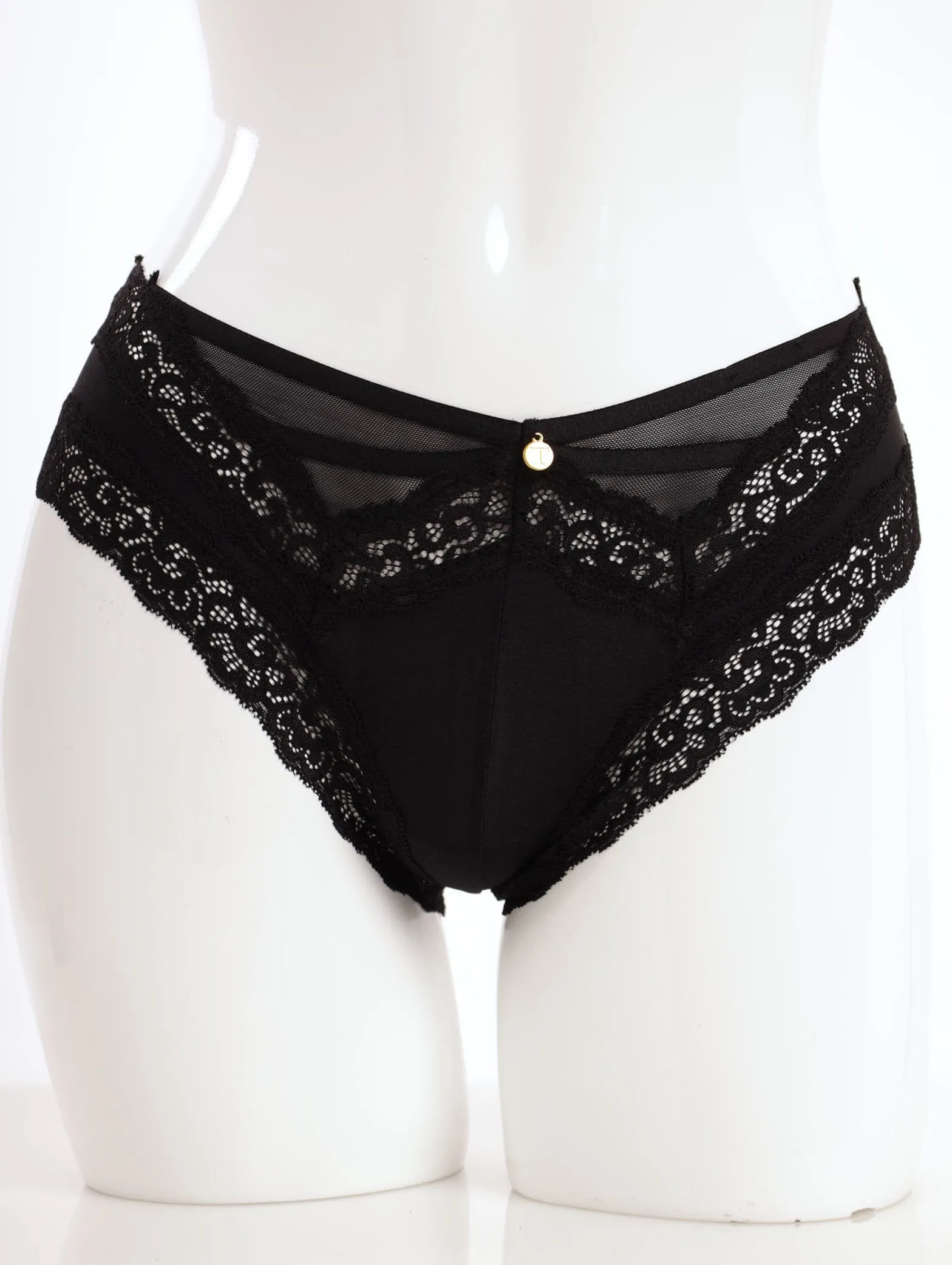 Ladies Microfibre Brazilian Panty With Lace Trims - Black sold by Edgars